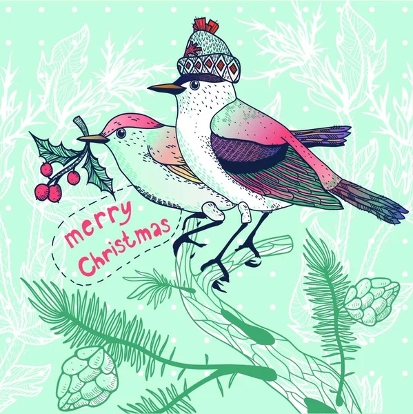 Christmas Vector Illustration Winter Birds — Stock Vector