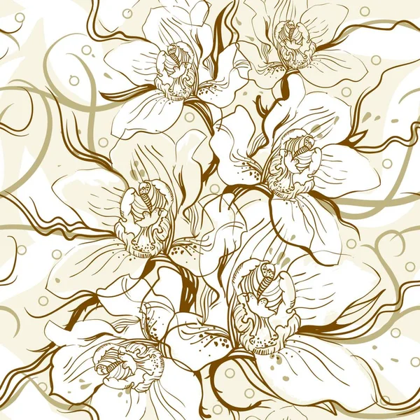 花を咲かせる蘭の花のシームレスなパターン — ストックベクタ