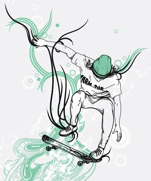 Ilustração Vetorial Menino Ativo Pulando Skate — Vetor de Stock