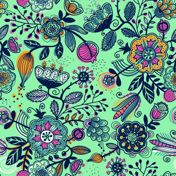 Vector Floral Patrón Sin Costura Con Frutas Abstractas Flores — Archivo Imágenes Vectoriales