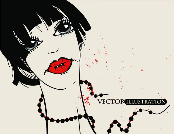 Vector Illustration Woman Bright Red Lips — Stock Vector