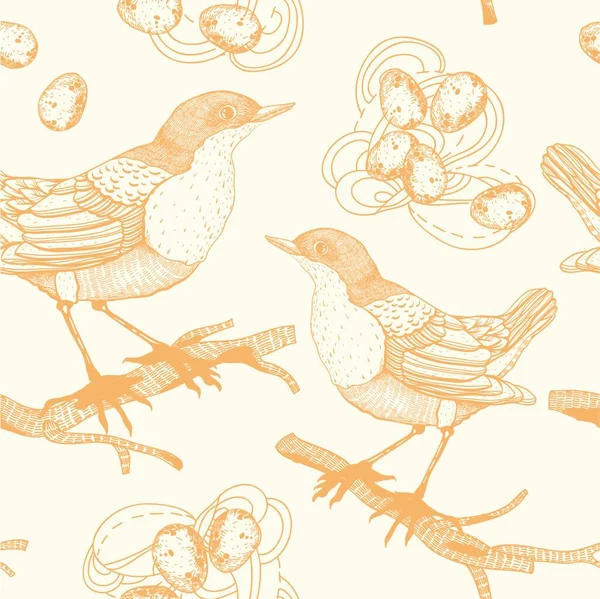 Vektor Nahtloses Muster Mit Vögeln Und Nestern — Stockvektor