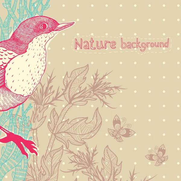 Illustration Vectorielle Oiseau Rouge Plantes Fantastiques — Image vectorielle