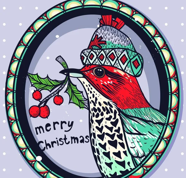 Christmas Vector Illustration Vintage Frame Fantasy Bird — Stock Vector