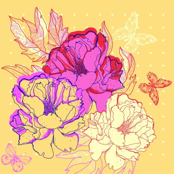 Ilustração Floral Vetorial Rosas Borboletas Desenhadas Mão —  Vetores de Stock