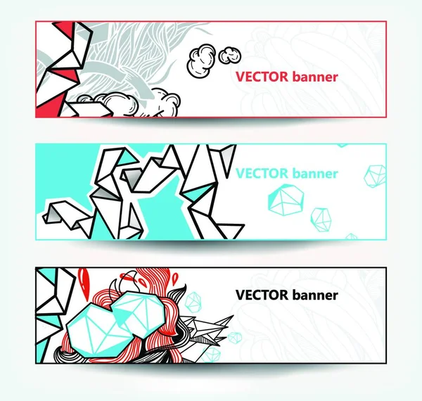 Vector Set Abstract Banners Colorful Doodles — Stock Vector