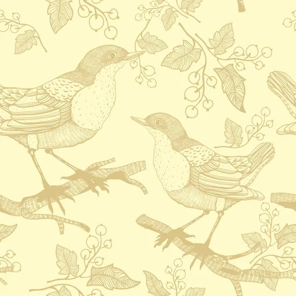 Motif Sans Couture Vectoriel Avec Des Oiseaux Des Baies — Image vectorielle