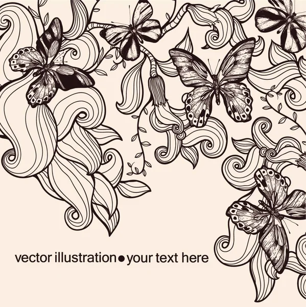 Vector Illustration Plants Butterflies — Stockvektor