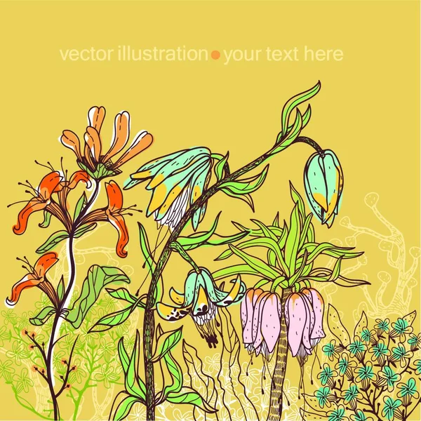 Vektorillustration Von Farbenfrohen Handgezeichneten Blumen Und Pflanzen — Stockvektor