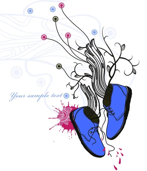Ручной Рисунок Фона Фантазией Синие Сапоги Абстрактные Крылья Растения — стоковый вектор
