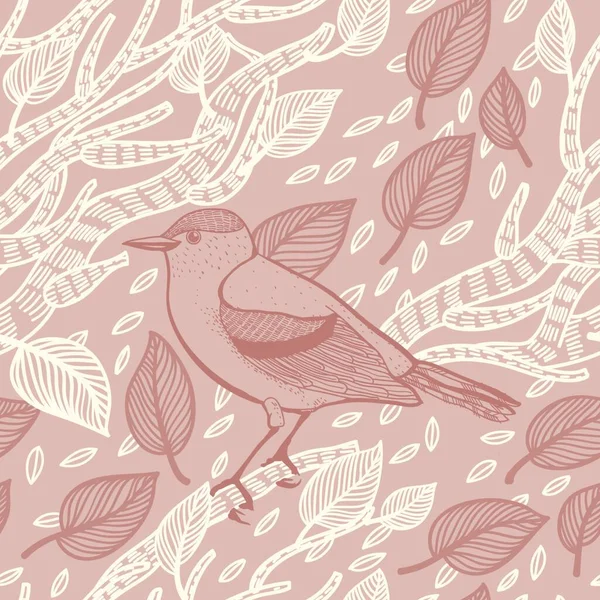 Vecteur Motif Floral Sans Couture Avec Oiseaux Feuilles — Image vectorielle