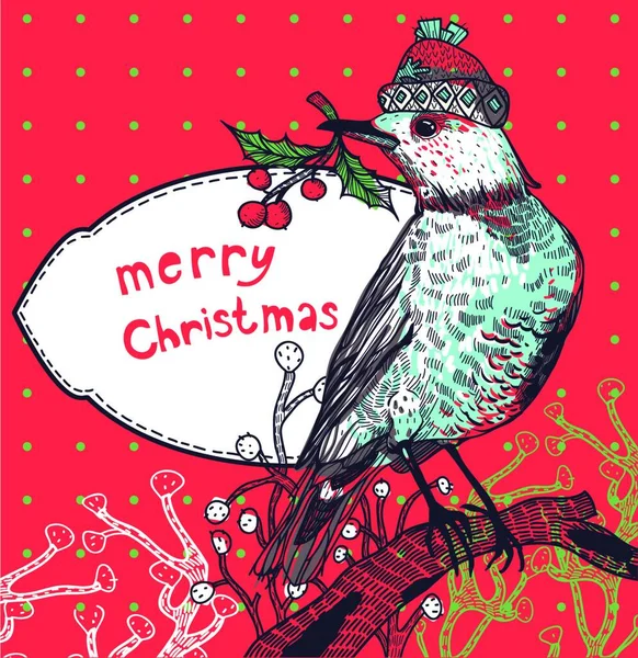 Χριστουγεννιάτικη Διανυσματική Απεικόνιση Ενός Χειμερινού Πτηνού — Διανυσματικό Αρχείο