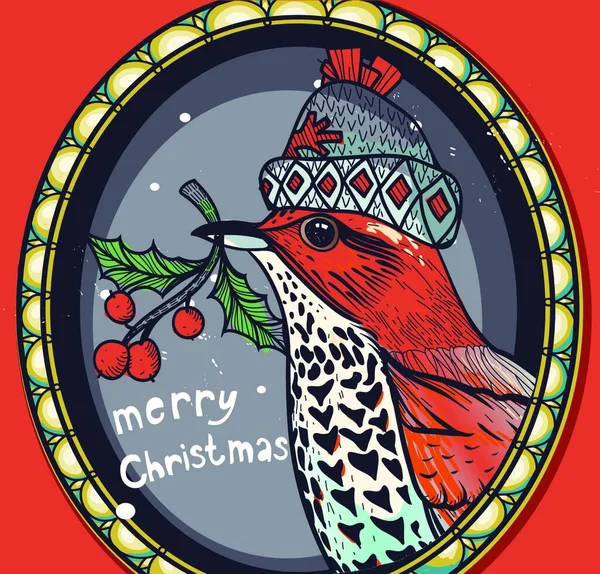 Noel Portresi Kutsal Dutlu Fantezi Bir Kış Kuşunun — Stok Vektör