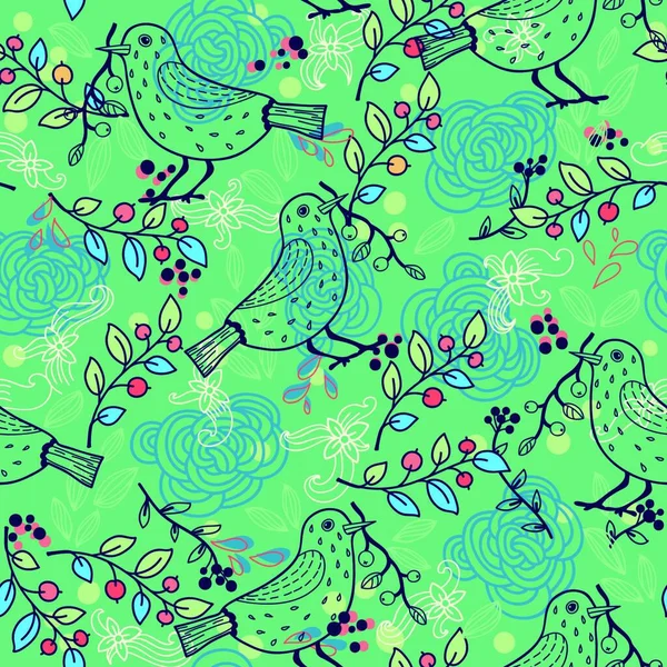 Векторний Безшовний Візерунок Птахами Ягодами — стоковий вектор