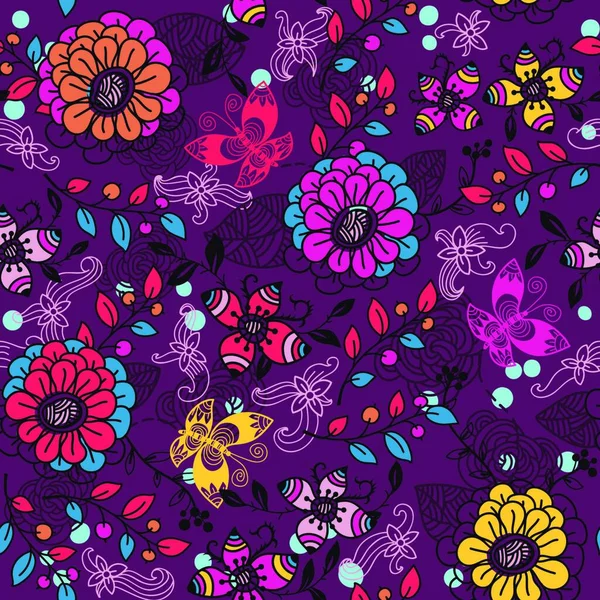 Vektor Florales Nahtloses Muster Mit Farbenfrohen Abstrakten Blumen — Stockvektor