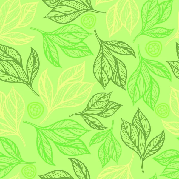 Vector Seamless Pattern Green Leaves — Stock Vector