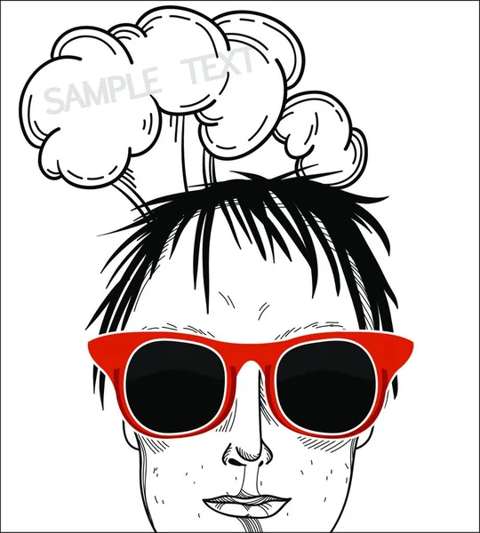 Vector Illustration Boy Old Fashioned Red Glasses — Stock Vector