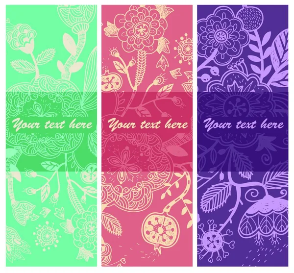 Vector Set Multicolored Floral Cards — Stock Vector