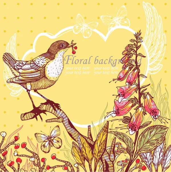 Vector Illustratie Van Een Vogel Bloeiende Bloemen — Stockvector