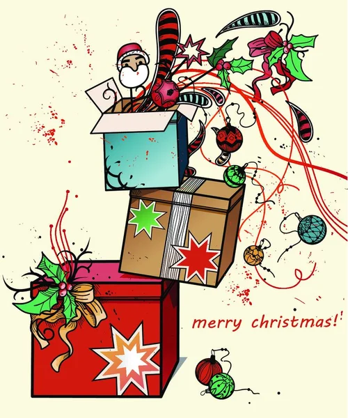 Vector Navidad Ilustración Cajas Colores Con Regalos Decoraciones Navidad — Archivo Imágenes Vectoriales