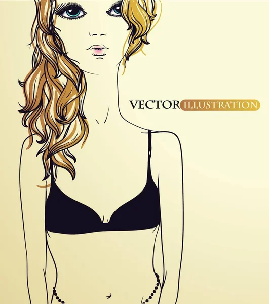 Vektor Illustration Ung Flicka Svart Underkläder — Stock vektor