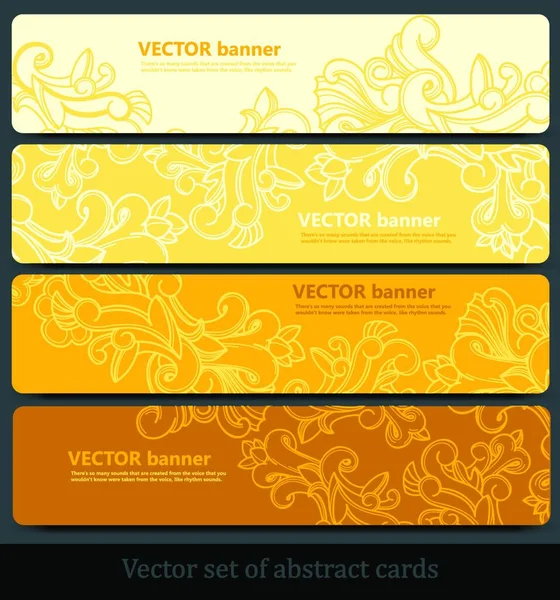 Conjunto Vectorial Banderas Amarillas Brillantes Con Patrón Floral Abstracto — Vector de stock