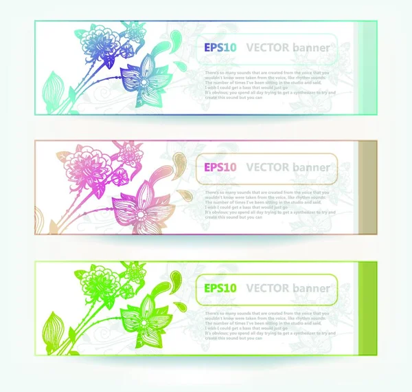 Vector Set Bright Floral Cards Fantasy Colored Flowers Eps10 — Stock Vector