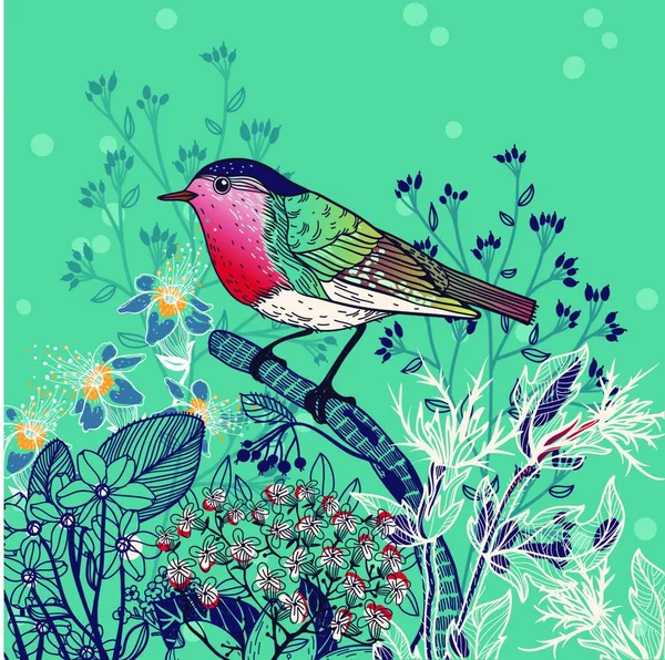 Векторна Ілюстрація Маленького Птаха Диких Трав — стоковий вектор