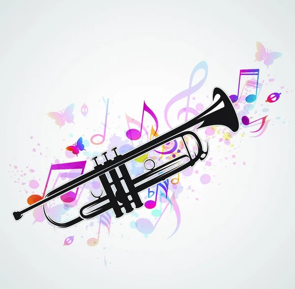 Historia Musical Abstracta Con Trompeta Negra Notas — Vector de stock