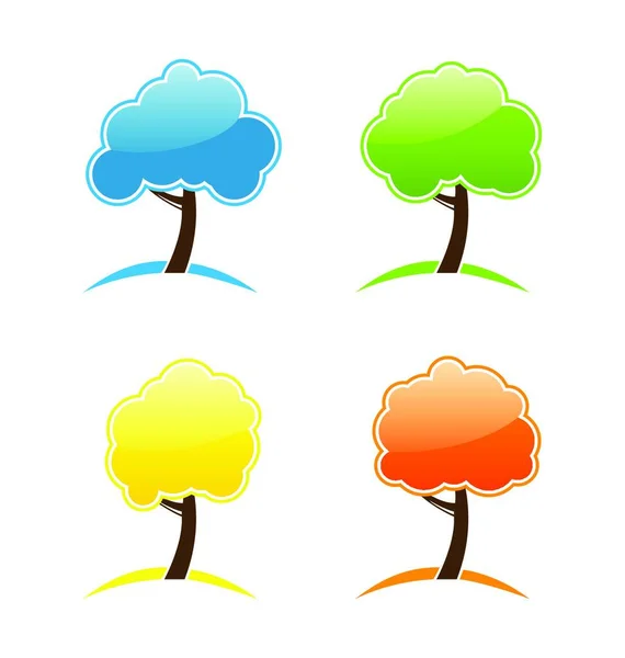 Ilustração Quatro Ícones Sazonais Com Árvore Vetor — Vetor de Stock
