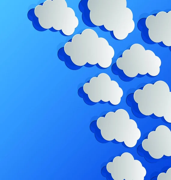 Conjunto Ilustración Nubes Cortadas Papel Azul Vector — Vector de stock