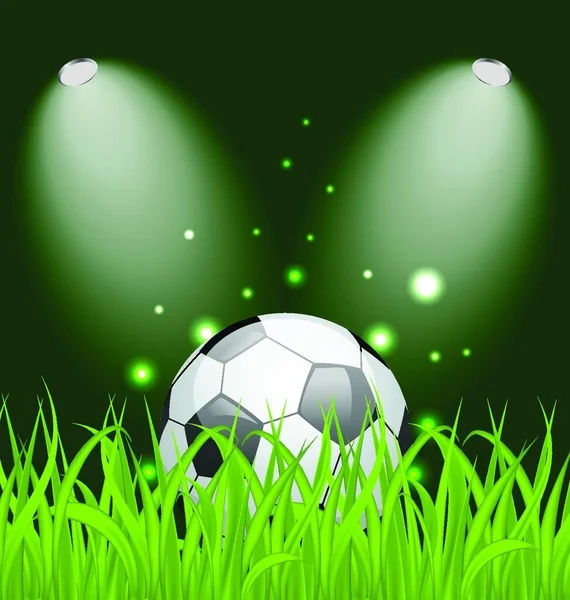 Ilustración Pelota Fútbol Sobre Hierba Verde Con Luz Vector — Vector de stock