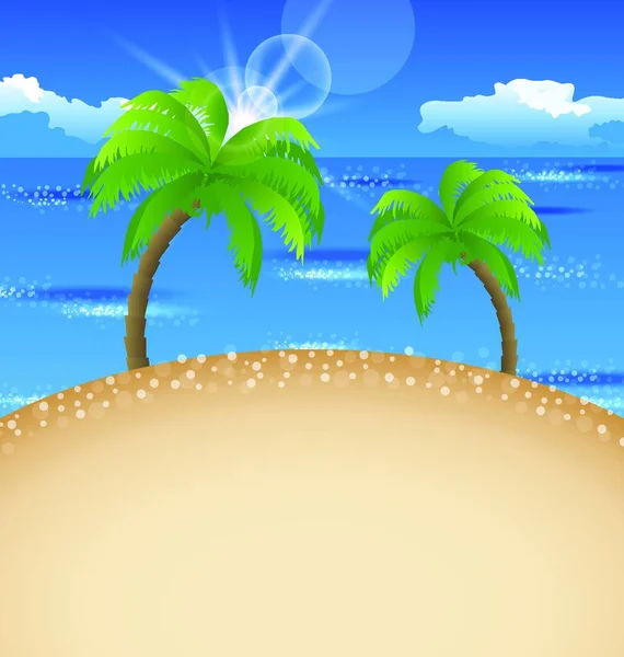 Ilustración Vacaciones Verano Fondo Con Playa Palma Cielo Vector — Archivo Imágenes Vectoriales