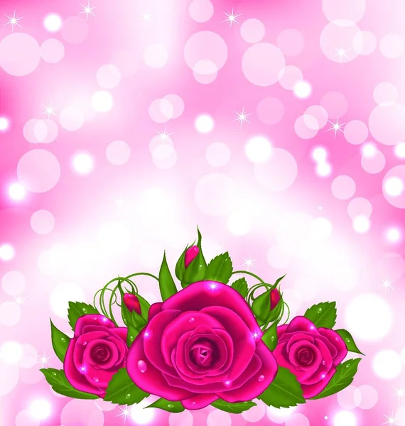 粉红玫瑰花束衬托出奢华的背景 — 图库矢量图片