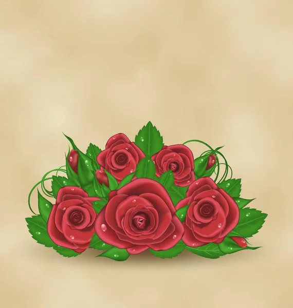 带有花束玫瑰的图解古董卡 — 图库矢量图片