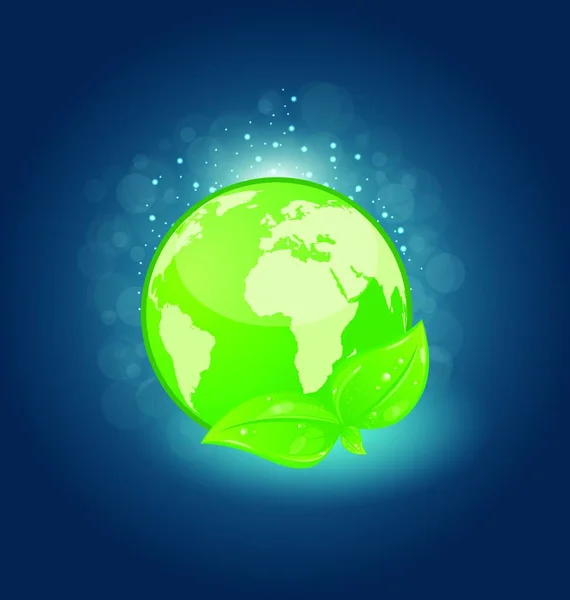 Ilustração Planeta Global Eco Folhas Verdes Vetor — Vetor de Stock