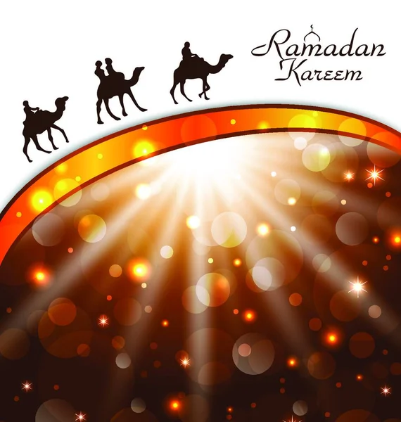 Ilustrație Carte Sărbătoare Cămile Pentru Ramadan Kareem Vector — Vector de stoc