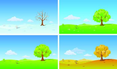 Tree in four Seasons: winter, spring, summer, autumn./ Floral background changing seasons clipart