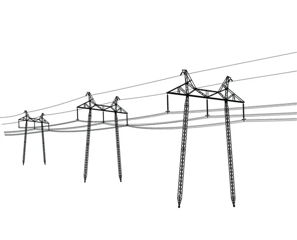 Silhouette Linee Elettriche Alta Tensione Illustrazione Vettoriale — Vettoriale Stock
