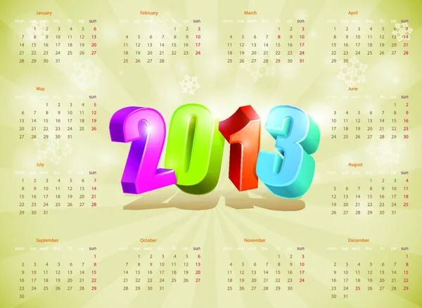 Календар 2013 Року Шаблон Дизайну Вектор Редагувати — стоковий вектор