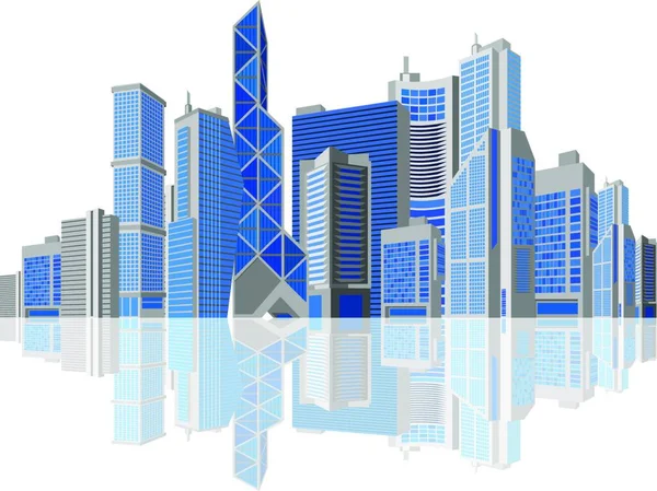 Festői Városi Kilátás Modern Felhőkarcolók Homlokzat — Stock Vector