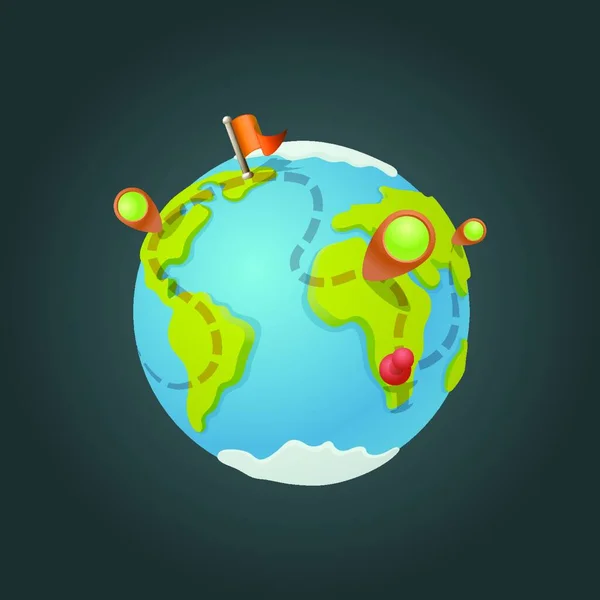 世界地图全球漫画有趣的矢量 有趣的游戏风格 导航图标创意设计概念 — 图库矢量图片
