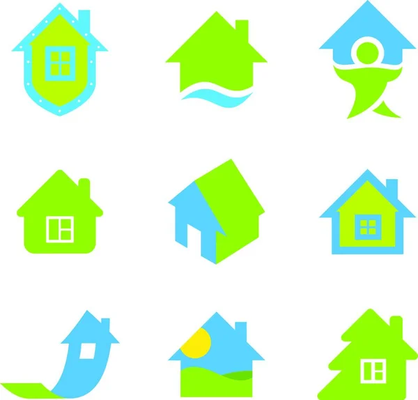 Modelo Logotipo Imobiliário Conjunto Ícone Casa Tema Dos Direitos Ícones —  Vetores de Stock