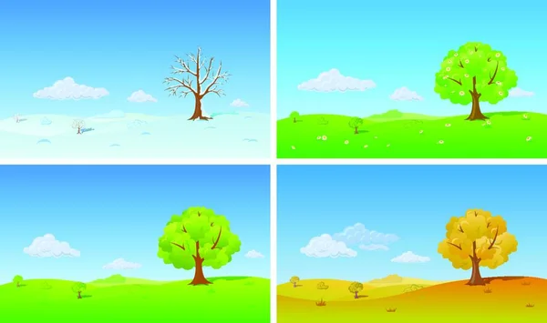 四季树木 植物背景变化季节 — 图库矢量图片