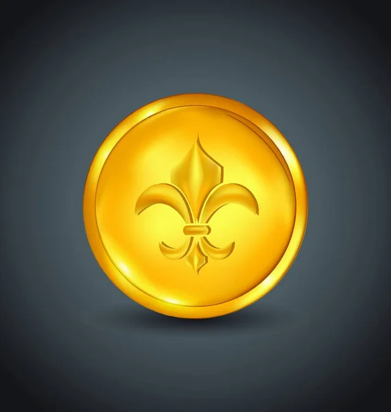 Illustratie Gouden Munt Met Fleur Lis Zwarte Achtergrond Vector — Stockvector