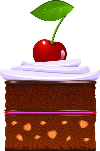 Шоколадный Торт Взбитыми Сливками Вишней — стоковый вектор