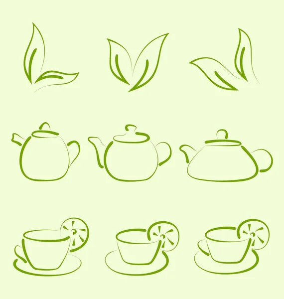 Illustration Herbal Tea Set Cups Teapots Vector — Stock Vector