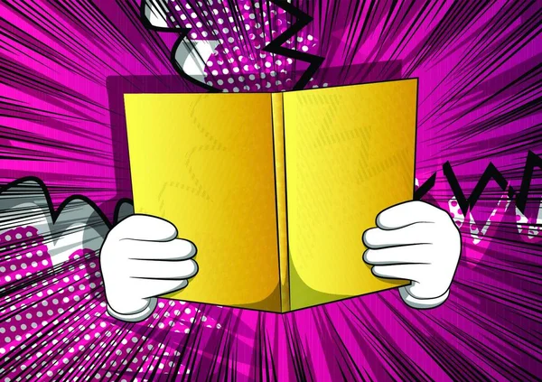 Vector Cartoon Hand Hält Ein Buch Illustrierte Hand Mit Aufgeschlagenem — Stockvektor