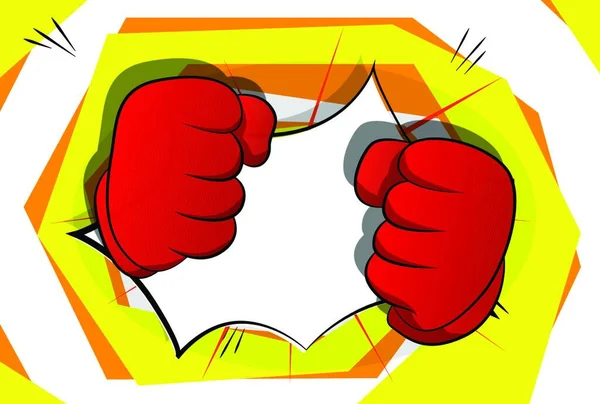 Διάνυσμα Κινουμένων Σχεδίων Χέρια Έτοιμοι Πολεμήσουν Απεικονίζεται Χέρι Πινακίδα Κόμικ — Διανυσματικό Αρχείο