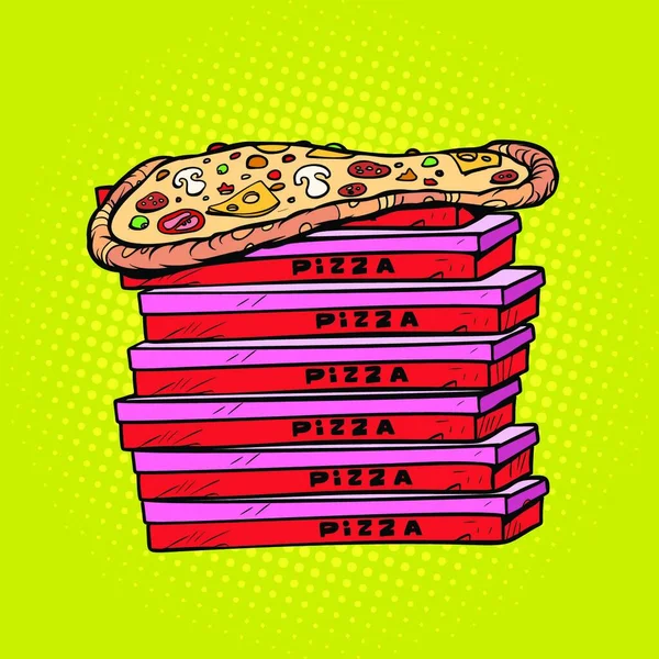 Sokat Pizzás Doboz Pop Art Retro Vektor Illusztráció Vintage Giccs — Stock Vector